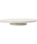 Top Shelf Smooth Spin White Marble Lazy Susan 14 Inch Rolling Turntable for Kitchen Counters side view on white background.