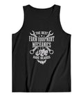 Mens Soft Cotton Muscle Tank Featuring Bearded Farm Mechanic Graphic, black sleeveless undershirt for gym sessions and hot days.