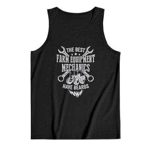 Mens Soft Cotton Muscle Tank Featuring Bearded Farm Mechanic Graphic, black sleeveless undershirt for gym sessions and hot days.