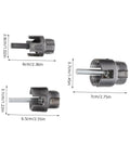 Heavy Duty 3 Piece Pvc Pipe Thread Cutting Set For Electric Drill Internal And External Threader Kit Fits 1/2 3/4 And 1 Inch Pipes showing three pipe thread cutting tools with dimensions.