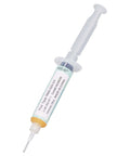 Syringe of Precise Syringe Type Flux for PCB Soldering RMA 223 Easy Tinning Paste, shown with label and nozzle detail