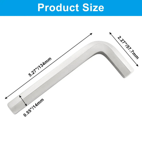 Beefy 14mm Hex Key Wrench, L shaped Allen Key dimensions: 5.27" long arm, 2.27" short arm, 0.55" diameter.
