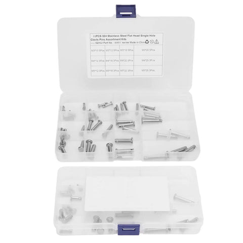12 Size Stainless Steel Clevis Pin Set 44 Pack Assortment Kit For Car Repair And Hardware Projects With Single Hole Flat Round Pins