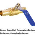 3/4 Inch Pex Brass Ball Valve Pack Of 5, Shut Off Valve with blue handle, Push To Connect Pex Fittings, Easy Install No Soldering