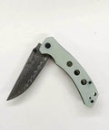 Damascus Pocket Folding Knife With 3.26 Inch Sharp Blade And G10 Handle, open view showing blade texture and handle design