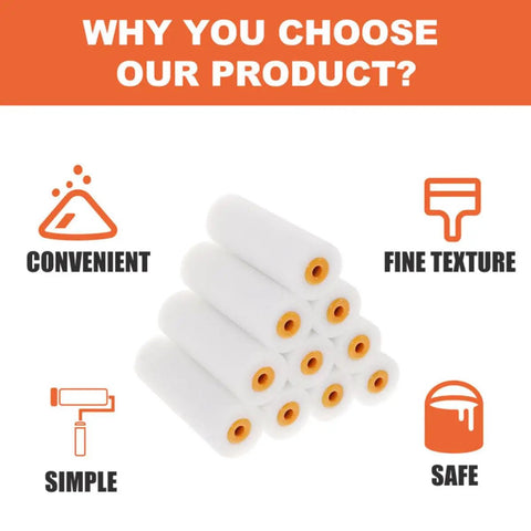 Ten Hella Smooth Wall Painting Rollers White Foam Sleeve Refills stacked, showing fine texture for smooth drywall finish.