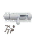 Barrel Bolt Door Latch Security Lock Hardware for Aluminum Alloy Gate in white with screws for easy installation.