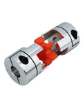 Heavy Duty Three Jaw Plum Flexible Coupling For Servo Motor Shaft and Rock Solid Steel Connector with orange plastic insert.