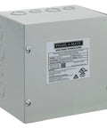 Heavy Duty 20 HP Voltage Stabilizer For 230V Industrial Gear showing gray metal casing with UL certification label and connection ports.
