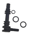 Gear Lube Reservoir Fitting Assembly For Alpha One Gen 2 And Bravo Sterndrives Bulkhead Connector To Transom Shield Replacement For 22 861150 T02 22 861150 A1 22 861150 A2 Includes O Rings, black connector with O-rings, side view.