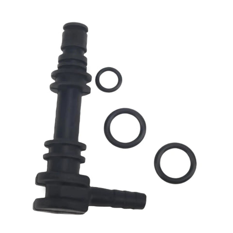 Gear Lube Reservoir Fitting Assembly For Alpha One Gen 2 And Bravo Sterndrives Bulkhead Connector To Transom Shield Replacement For 22 861150 T02 22 861150 A1 22 861150 A2 Includes O Rings, black connector with O-rings, side view.