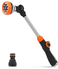 Long 18.5 Inch Garden Hose Wand With 180 Degree Swivel Head And 8 Spray Patterns, Durable ABS Plastic, Black/Orange