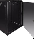 Heavy Duty 15U Wall Mount Server Rack Cabinet With Locking Glass Door 17.7 Deep 19 Inch IT Equipment Dual Cooling Fans Black
