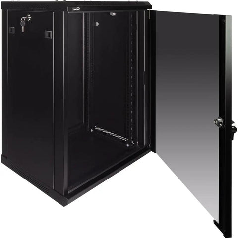 Heavy Duty 15U Wall Mount Server Rack Cabinet With Locking Glass Door 17.7 Deep 19 Inch IT Equipment Dual Cooling Fans Black