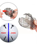 Eight Pack Golf Ball Marker Kit With Line Stencils And Color Markers showing semi-sphere stencil and marked golf ball.