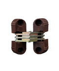 Six Pack Concealed Barrel Cross Hinges For Folding Doors And Furniture Invisible Hinge Hardware Brown Finish close-up view.
