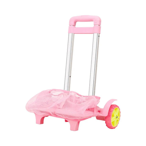 Foldable Aluminum Trolley Cart Hand Truck With Ergonomic Handle, Removable Frame, Easy Fold Design, Lightweight Backpack Carrier For Books And Gear, Pink, shown folded
