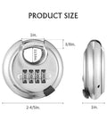 Product size of 4 Pack 4 Digit Disc Padlocks With Hardened Steel Shackle For Sheds Lockers Storage Units Gym And Fences Shielded Circular Design That Deters Cutters And Keeps Your Gear Safe With Heavy Duty Combo Access