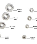 Go-To 304 Stainless Steel Hex Nuts Set Metric M1 To M3.5 Coarse Thread Assortment visible with size labels