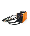 250A Arc Welder Inverter 110V 220V Dual Voltage Workhorse Welding Machine With Full Kit for home shop, orange casing, and welding cables.