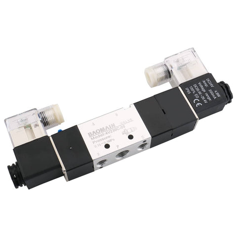 Pneumatic Solenoid Valve 4V230C-08 24V DC Internally Piloted, 5 Way 3 Position, PT1/4 Inlet Outlet Exhaust PT1/8, Normally Closed