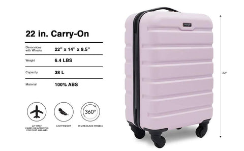 Wrangler 22-inch lilac hardside spinner carry-on luggage with 360-degree wheels