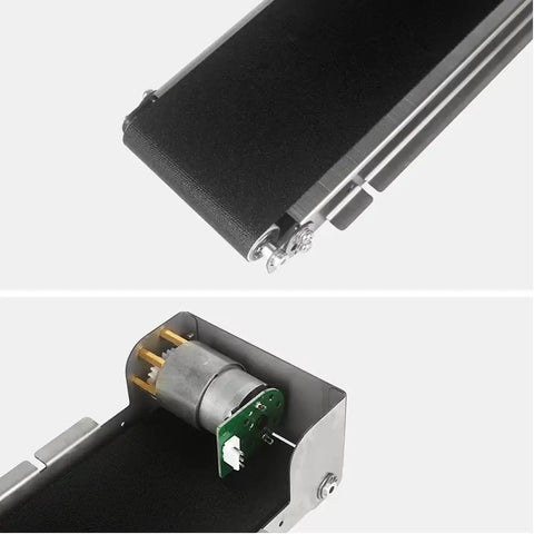 460Mm Mini Conveyor Belt With 24V PU Belt, Stainless Steel Frame, showing belt and motor details for industrial use