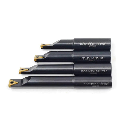 Half Inch Round Shank Boring Bar Set With 90 Degree Indexable Carbide Inserts TCMT21.51 TCMT110204, set of four, side view