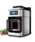 Top Tier Electric Coffee Machine And Automatic Milk Frother For Hella Smooth Cappuccinos with removable glass carafe and sleek stainless steel finish.