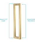 Heavy Duty Push Pull Door Handle In Stainless Steel 304 With Satin Gold Finish, 450mm 18 Inches Square Rectangle Mount For Solid Wood Timber Glass And Metal Doors, 1.2mm Wall Thickness, Boss Grade Build, 450mm length and 412mm hole distance