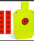 AR500 Steel Target Silhouette With Four Inch Bullseye Reactive Center Gong Opens And Resets On Hit Neon Color Powder Coat
