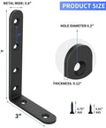 Diagram of 20 Pack Heavy Duty L Corner Brackets 5x3 Inch Black Shelf Braces dimensions and included screws.