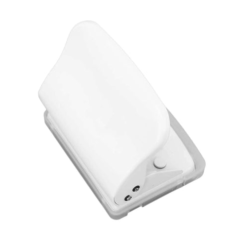 Manual 10 Hole Punch for Loose Leaf Paper A4 to A6 and B5 Sizes, 10 Sheets Capacity, Sturdy Metal Body with Flip Tray, angled view