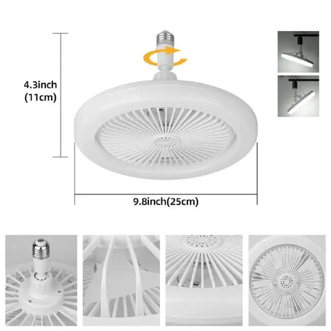 White ceiling fan light kit measuring 9.8 inches wide, 4.3 inches tall, featuring No Fuss Silent Ceiling Fan Light Socket Kit With Remote Control Screw In E27 LED Bulb Socket For Ceiling Fans In Kitchen Bathroom Garage Living Room Storage Grey.