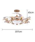 Luxury European Ceiling Fan Light With Remote Control And Invisible Blade Fan Chandelier In Trace Gold Finish Boasting 8 E27 Bulbs And 42 Inch Size For Epic Vibe, 107cm wide with elegant design.