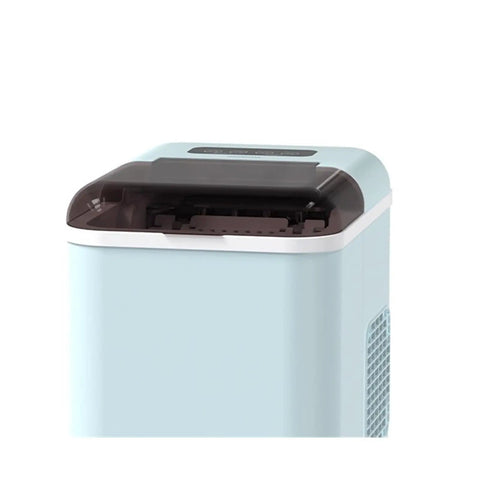 Portable Countertop Ice Maker With Handle Produces 26 Pounds Of Smooth Daily Ice Instantly using self cleaning tech, showing lid open.