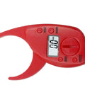 Digital Fat Caliper with Nonslip Grip, ABS, 50mm Ranging, Red displaying measurement on digital screen.