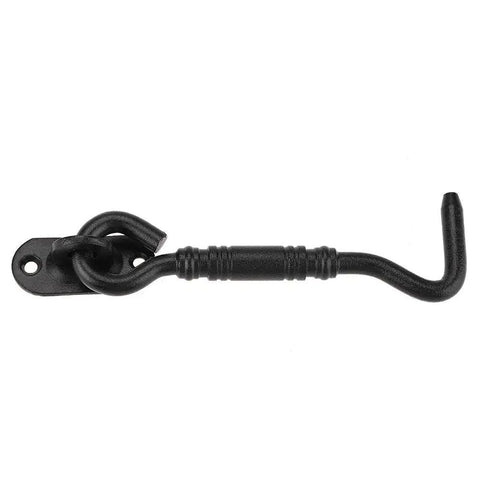 WUUWCHODC Gate Hook and Latch Closure for Cabinet Window Door made of black coated stainless steel, showing the hook design.