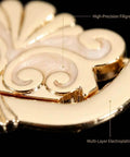Close-up of Antique Gold Concealed Flat Pull Cabinet Handles Set Of 2 No Drill Required with cream enamel accent and scroll design.