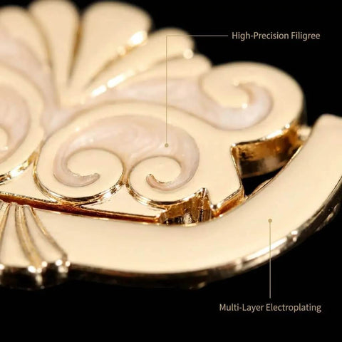 Close-up of Antique Gold Concealed Flat Pull Cabinet Handles Set Of 2 No Drill Required with cream enamel accent and scroll design.