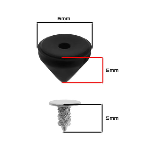 Hella Secure 6mm Black Replacement Studs And Screws For Dope Diy Shoe Decor Craft Leather Projects Kicks Up Fresh Style With Simple Screw On Assembly That Is Built To Last, showing dimensions of the studs and screws.