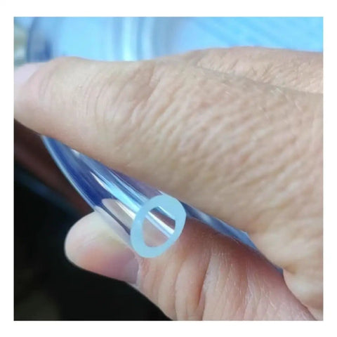 Close-up of Heavy Duty Thick Transparent PU Gas Hose showing flexible 8mm outer diameter with 10 meter length for industrial use.