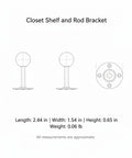 Technical drawing of Sturdy Stainless Steel Closet Shelf And Rod Bracket Mount For Round Tubes, dimensions and weight details shown.