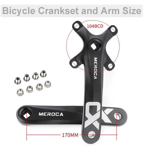 Beefy MTB Square Taper Crankset 170mm Arm 104 BCD for Single Speed Bicycles, ultralight aluminum, frosted anodized finish, parts shown