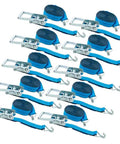 Heavy Duty Ratchet Straps 2 Inch By 30 Feet 10 Pack With Wire Hooks Blue Tie Downs 10,000 Lb Break Strength And 3,333 Lb Working Load Limit