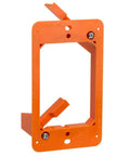 Low Voltage Single Gang Drywall Mounting Bracket For Old Work Backless Wall Plate in orange with adjustable tabs visible