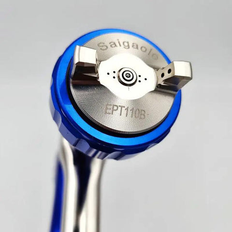 Close-up of Heavy Duty Pneumatic Spray Gun For Automotive Paint And Bodywork Topcoats Featuring High Atomization Build 1.3mm nozzle.