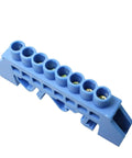 8-Position DIN Rail Screw Terminal Block With Brass Terminals And Copper Contacts Grounding Strip Bottom Seat Snap-In Mount 78 mm Long