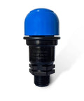 Front view of irrigation air relief valve, 3/4 in NPT, blue cap, black body