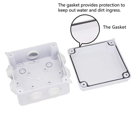 Heavy Duty Abs Plastic Junction Box Featuring IP65 Waterproof Protection And Dustproof Seals For No Sweat Electrical Projects In Crisp White Finish display with gasket detail.